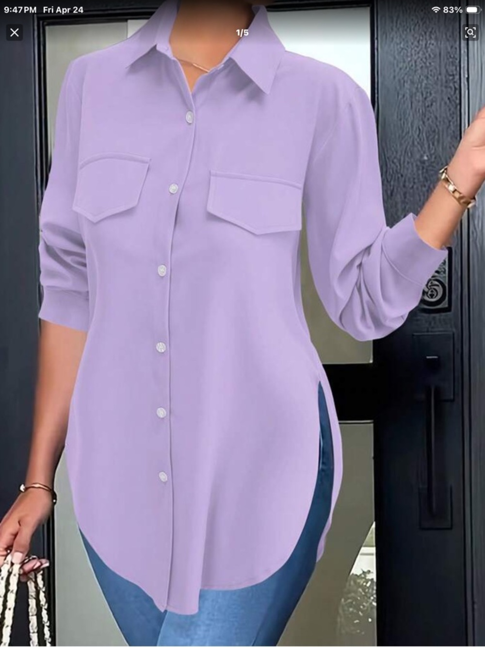 SHEIN Lilac Button-Front Tunic Blouse